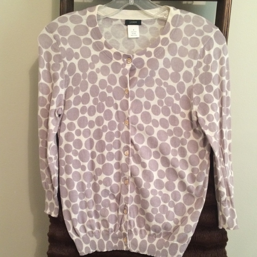 EUC J. Crew dot cotton cardigan grey & ivory S